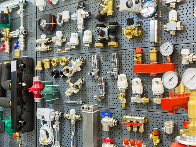 PLumbing fittings and connectors in a plumbing supply shop